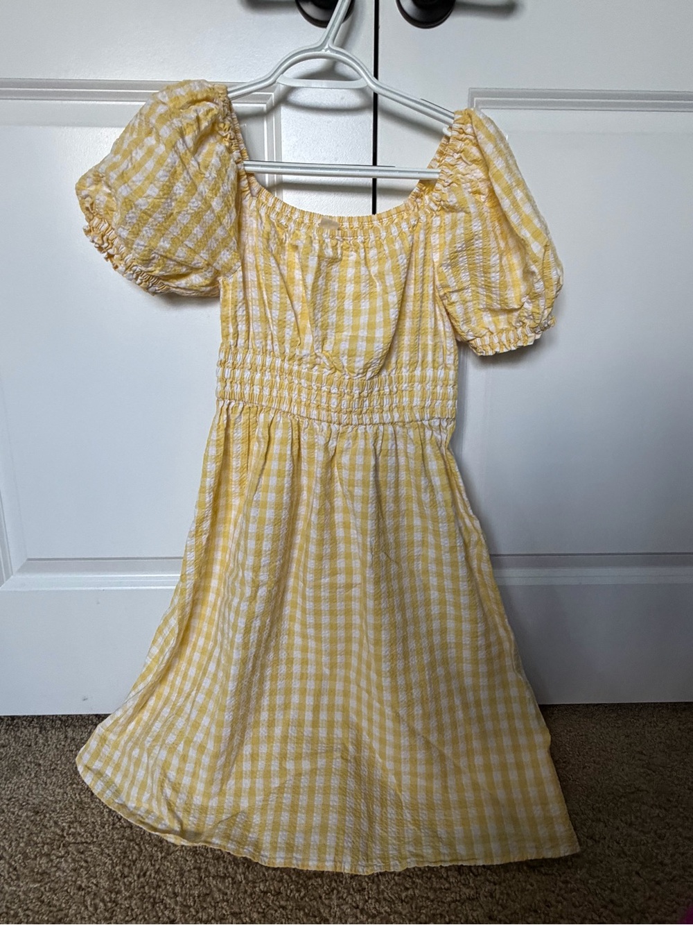 Crewcuts Yellow and White Gingham Puff-Sleeve Dress
